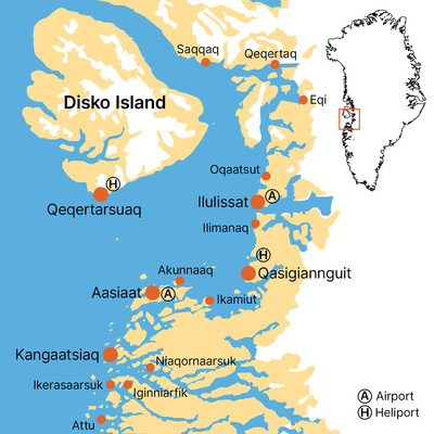 Turistkort med Disko Island