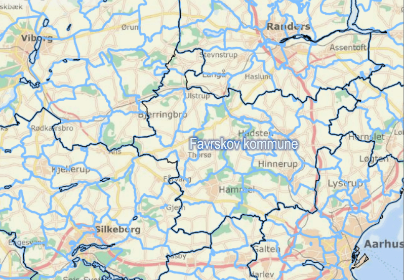 Favrskov kommuner i 1950 og 2025