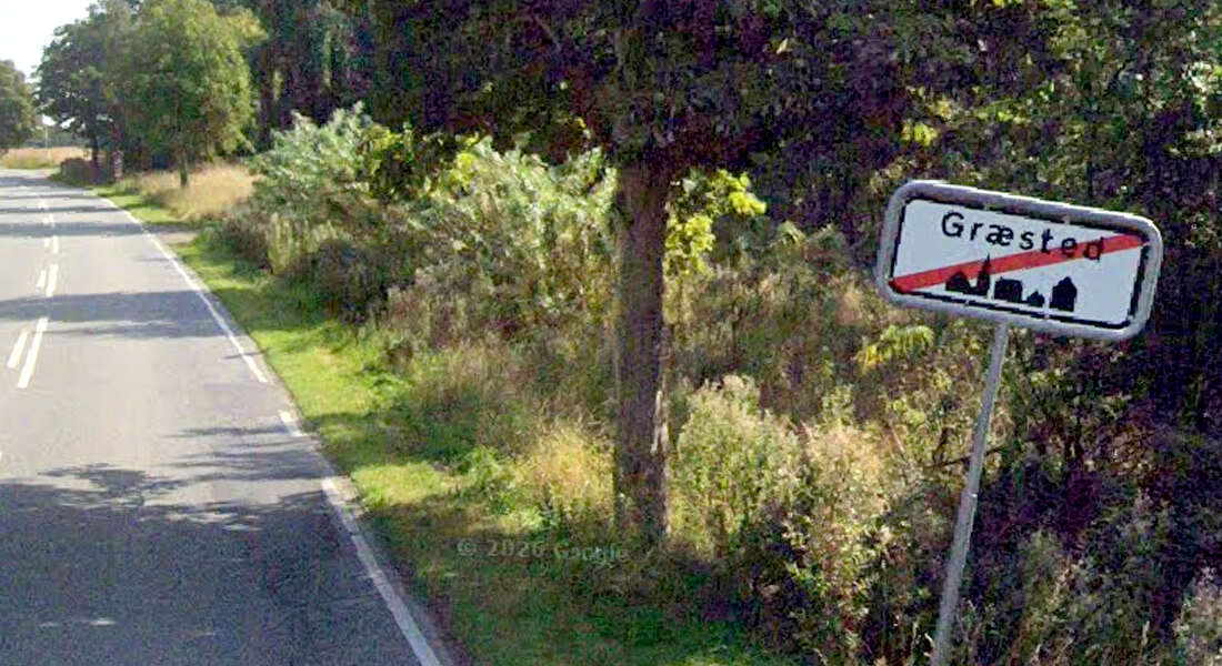 Græsted vejskilt fra Google Street View