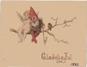 Danmarks første trykte julekort - med nisse